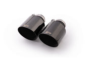tail pipe tip set consisting of 2 stainless steel Black Chrome tail pipe tips Ø 102 mm angled cut, with adjustable spherical clamp connection