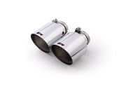 Stainless steel tail pipe set consisting of 2 tail pipes Ø 115 mm angled, chromed, with adjustable spherical clamp connection