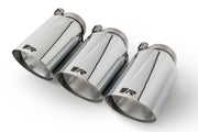 Stainless steel tail pipe set consisting of 3 tail pipes Ø 102 mm angled, straight cut, chromed, with adjustable spherical clamp connection