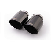 tail pipe tip set consisting of 4 stainless steel Black Chrome tail pipe tips Ø 102 mm angled cut (shorty - 145mm length), with adjustable spherical clamp connection