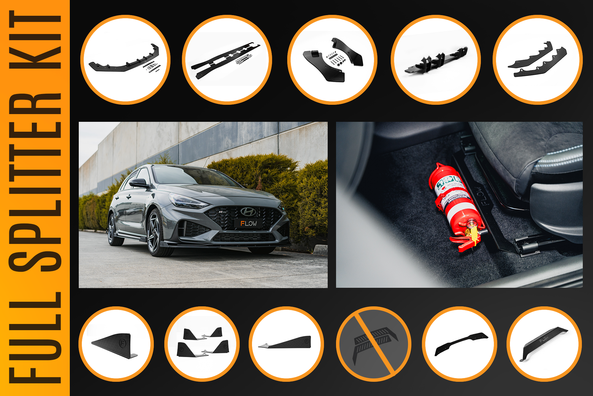 FLOW Designs  i30N-Line Hatch PDe.V6 FL 2024+ Full Lip Splitter Set - MODE Auto Concepts