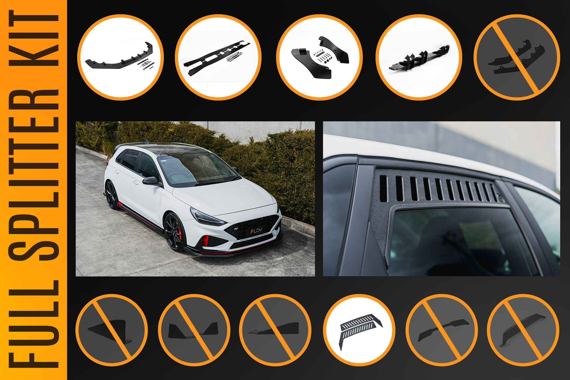 FLOW Designs  i30N Hatch PDE V6 FL2 2025 Full Lip Splitter Set - MODE Auto Concepts