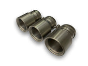 Titanium tail pipe set: 3 tail pipes OPT with OnePieceTechnology Ø 100mm, L=140mm titanium brushed, 333g incl. full titanium clamp and titanium screw