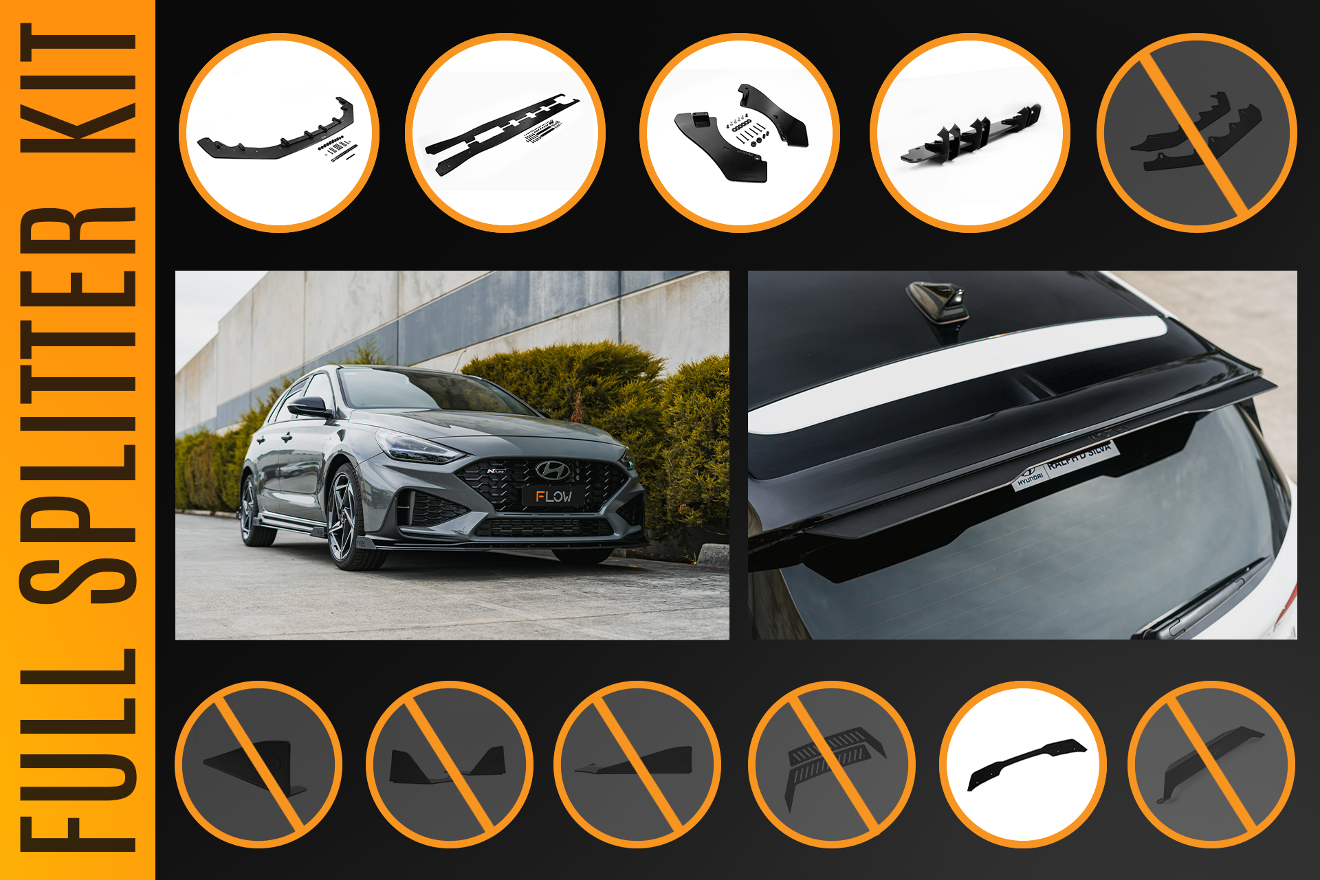 FLOW Designs  i30N-Line Hatch PDe.V6 FL 2024+ Full Lip Splitter Set - MODE Auto Concepts