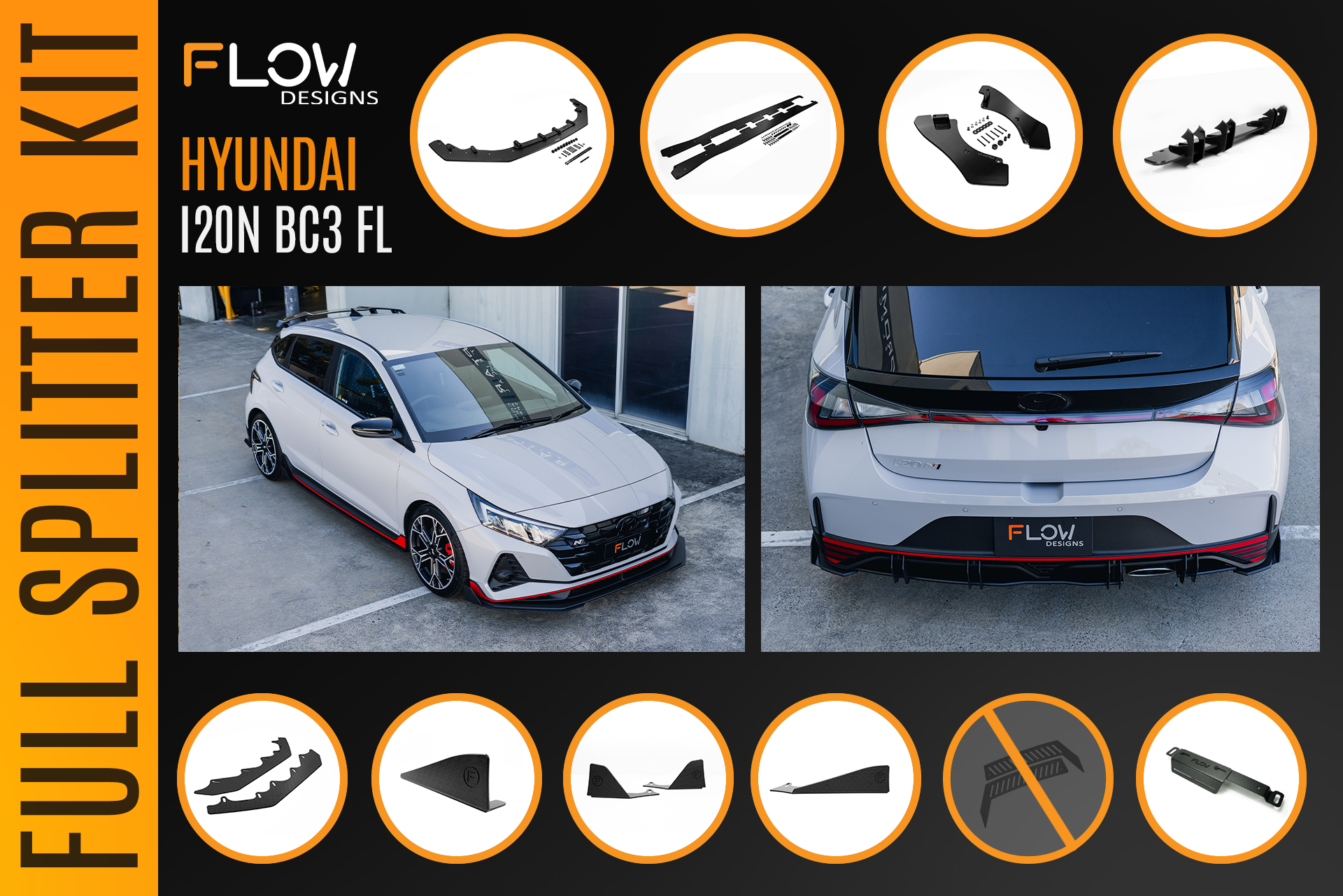 FLOW Designs  i20 N BC3 Facelift - Full Lip Splitter Set - MODE Auto Concepts