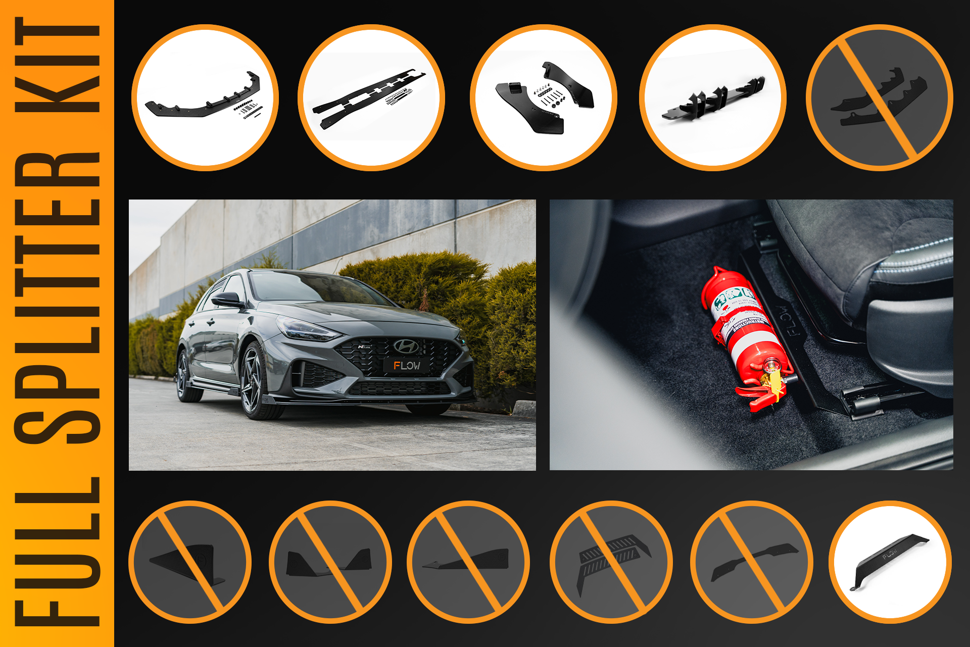 FLOW Designs  i30N-Line Hatch PDe.V6 FL 2024+ Full Lip Splitter Set - MODE Auto Concepts