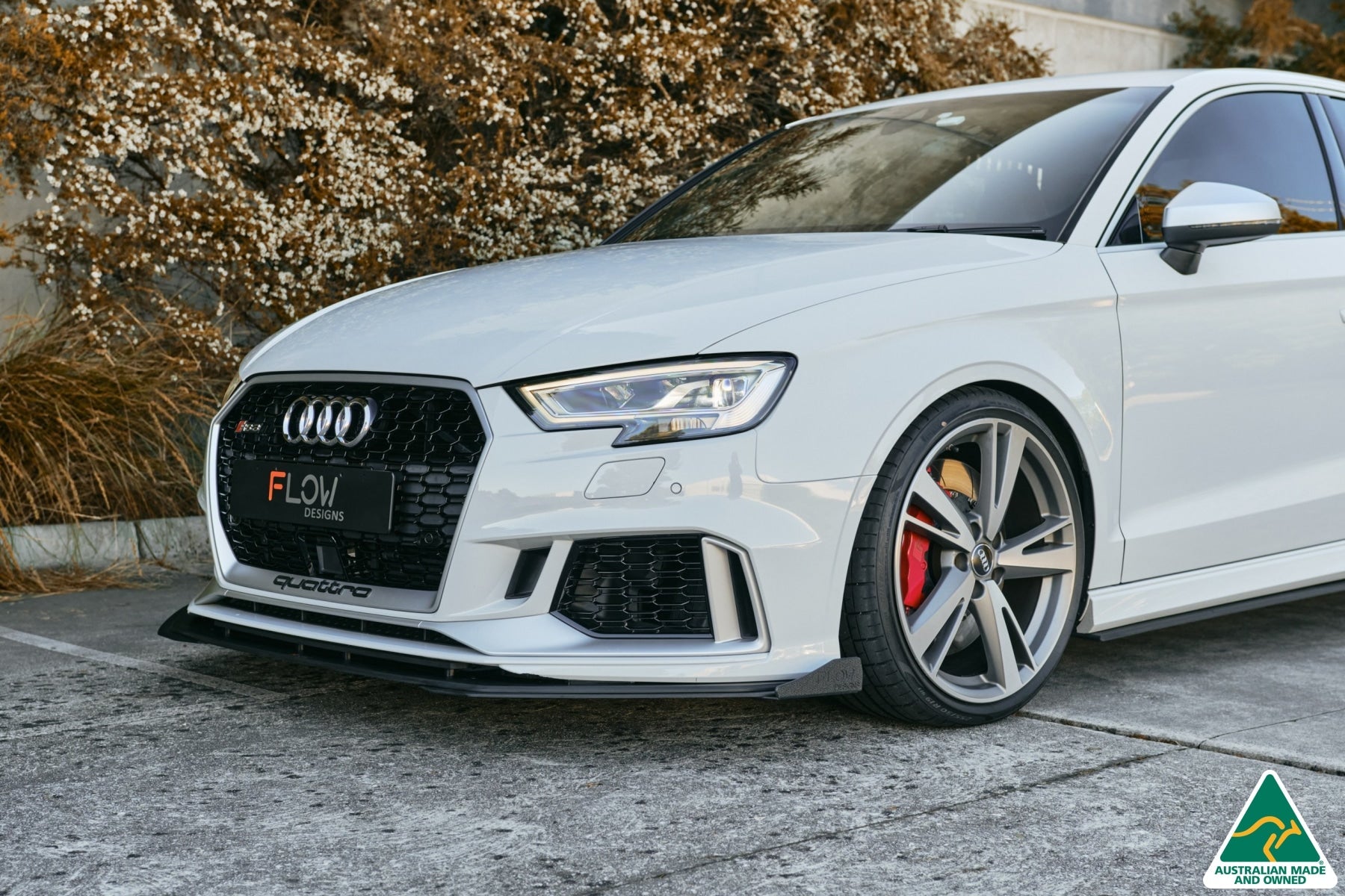 FLOW Designs  RS3 8V Sedan Facelift Front Lip Splitter & Stainless Steel Mounting Brace - MODE Auto Concepts