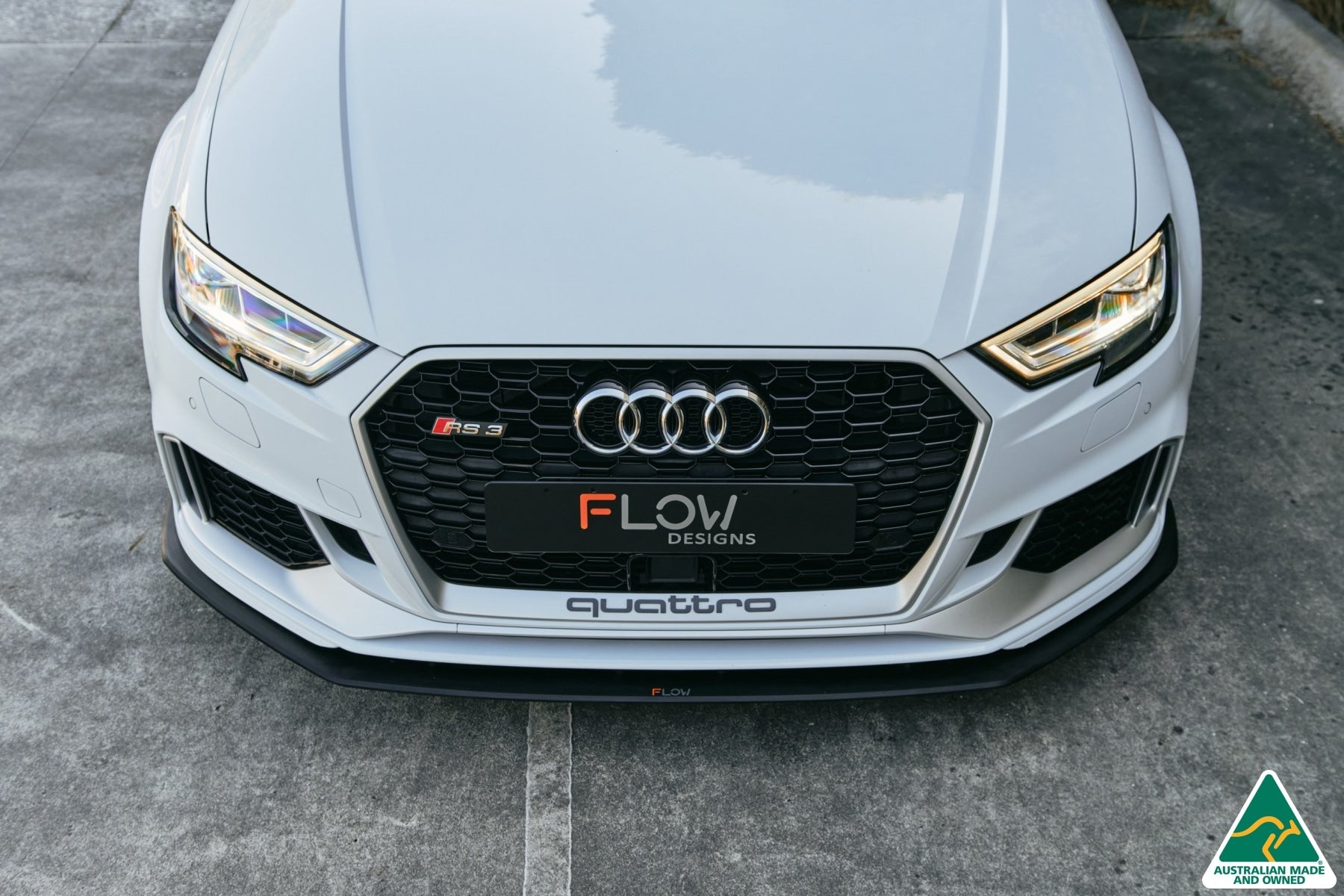FLOW Designs  RS3 8V Sedan Facelift Front Lip Splitter & Stainless Steel Mounting Brace - MODE Auto Concepts