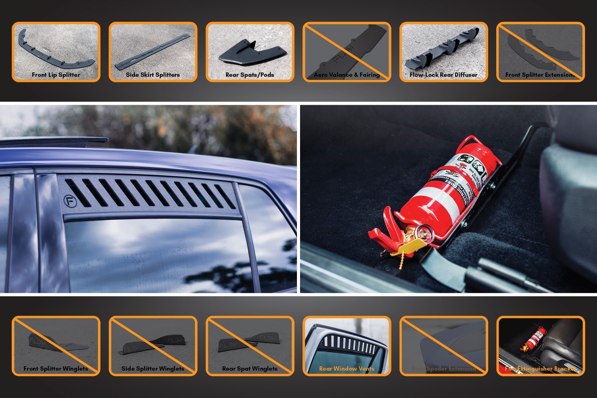 FLOW Designs  MK7.5 Golf R Full Lip Splitter Set with Flow-Lock Rear Diffuser - MODE Auto Concepts