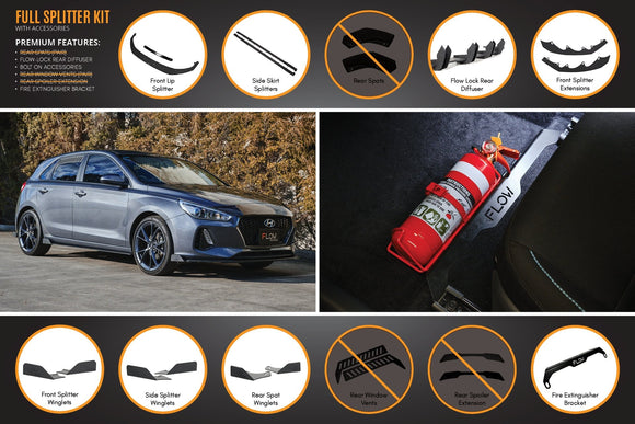 FLOW Designs  i30 Hatch PD1, PD2 2018-2020 Full Lip Splitter Set with Flow-Lock Rear Diffuser - MODE Auto Concepts