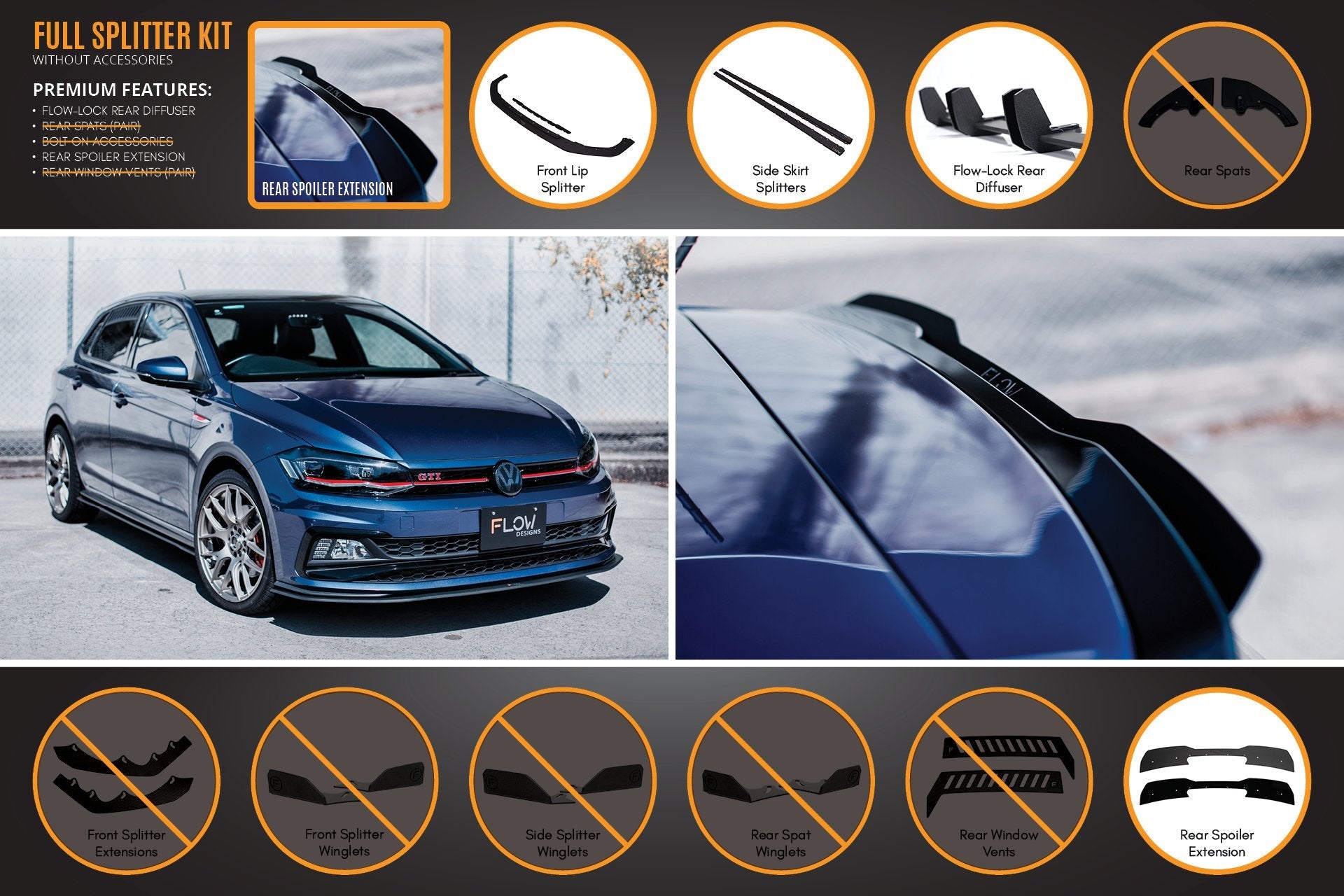 FLOW Designs  AW Polo GTI Full Splitter Set - MODE Auto Concepts