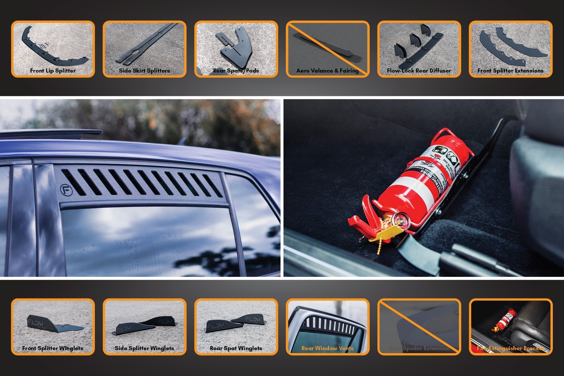 FLOW Designs  MK7.5 Golf GTI Full Lip Splitter Set with Flow-Lock Rear Diffuser