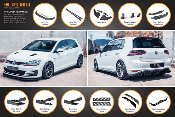 FLOW Designs  MK7 Golf GTI Full Lip Splitter Set with Flow-Lock Rear Diffuser - MODE Auto Concepts