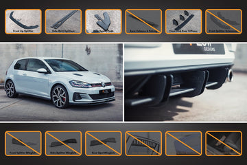 FLOW Designs  MK7.5 Golf GTI Full Lip Splitter Set with Flow-Lock Rear Diffuser - MODE Auto Concepts