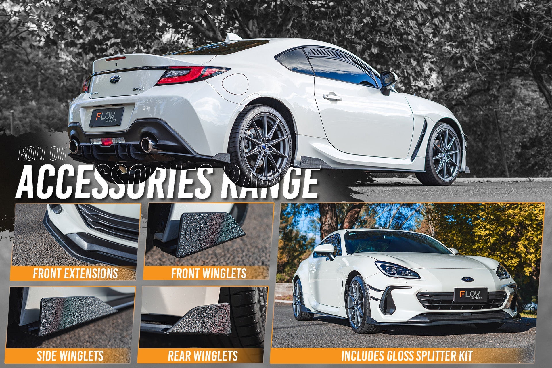 FLOW Designs  ZD8 BRZ Full Lip Splitter Set (GLOSS BLACK) - MODE Auto Concepts