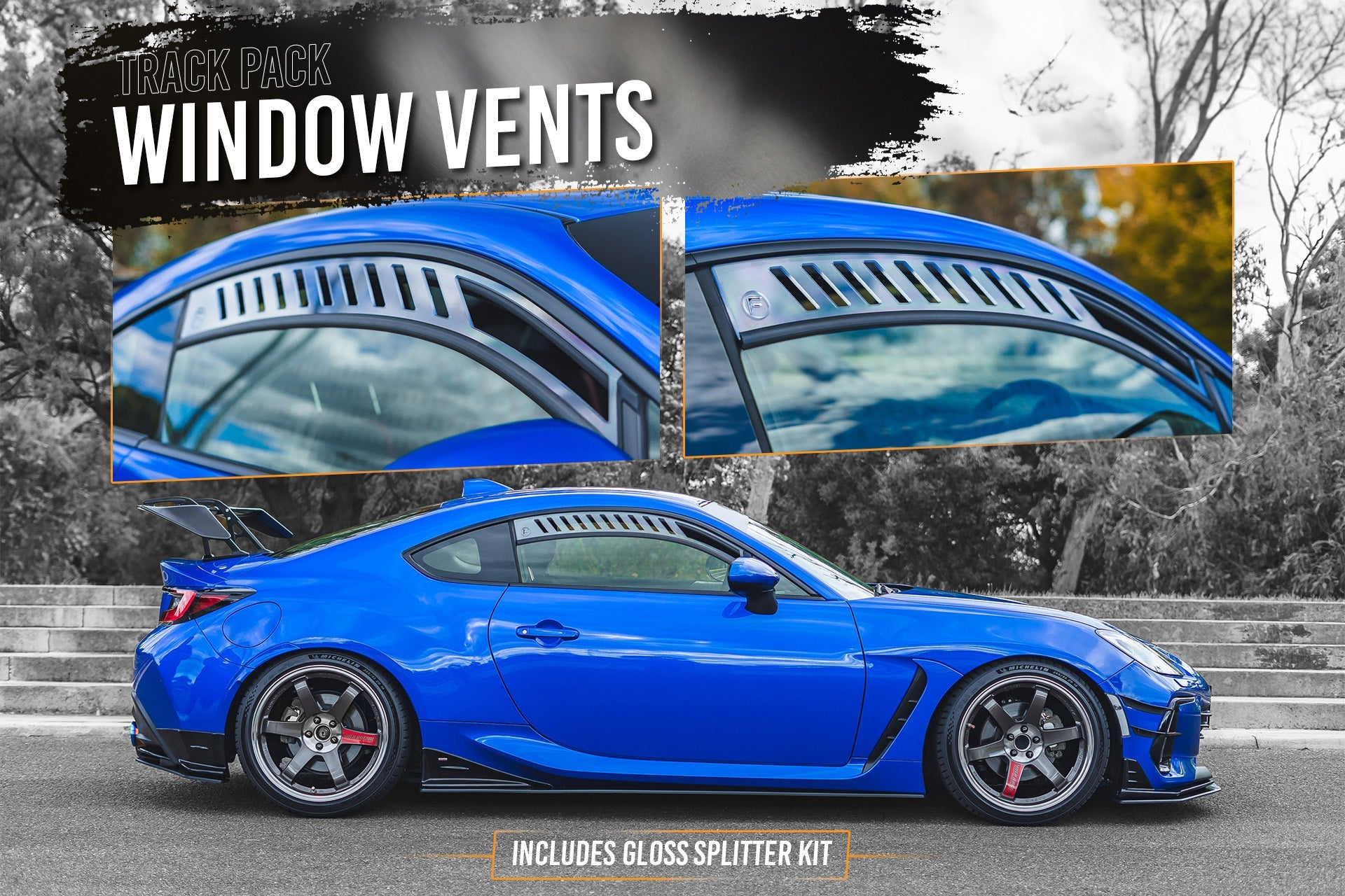 FLOW Designs  ZD8 BRZ STI Full Lip Splitter Set (GLOSS BLACK) - MODE Auto Concepts