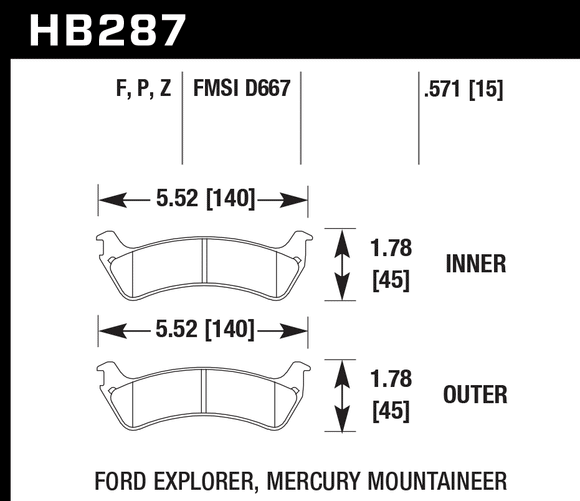Hawk Brake Pad Set HB287P.571 Super Duty