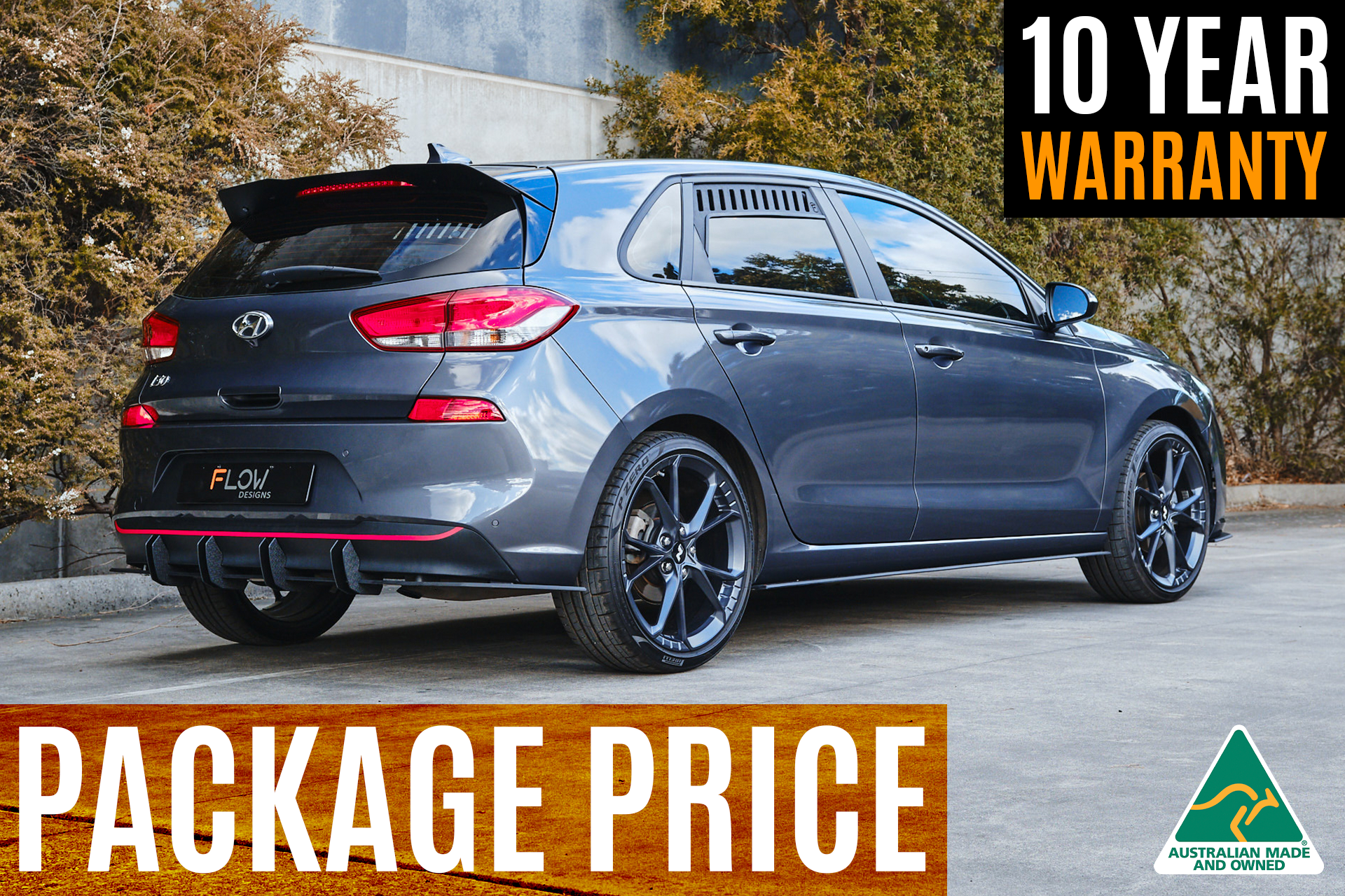 FLOW Designs  i30 Hatch PD1, PD2 2018-2020 Full Lip Splitter Set with Flow-Lock Rear Diffuser - MODE Auto Concepts