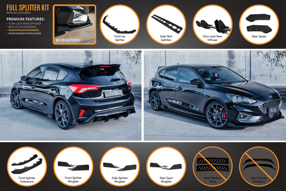 FLOW Designs  MK4 & MK4.5 Focus ST Full Lip Splitter Set - MODE Auto Concepts