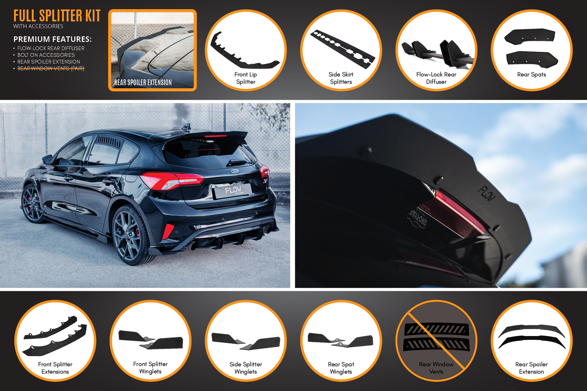 FLOW Designs  MK4 & MK4.5 Focus ST Full Lip Splitter Set - MODE Auto Concepts