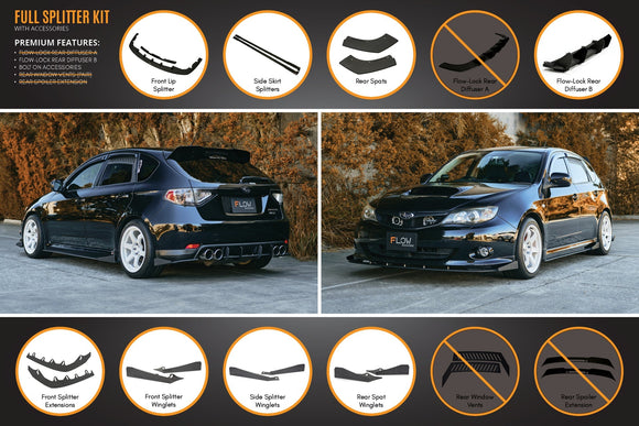 FLOW Designs  Impreza WRX/RS G3 Hatch PFL Full Lip Splitter Set - MODE Auto Concepts