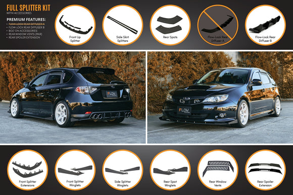 FLOW Designs  Impreza WRX/RS G3 Hatch PFL Full Lip Splitter Set - MODE Auto Concepts