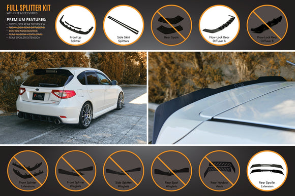 FLOW Designs  Impreza WRX/RS G3 Hatch PFL Full Lip Splitter Set - MODE Auto Concepts