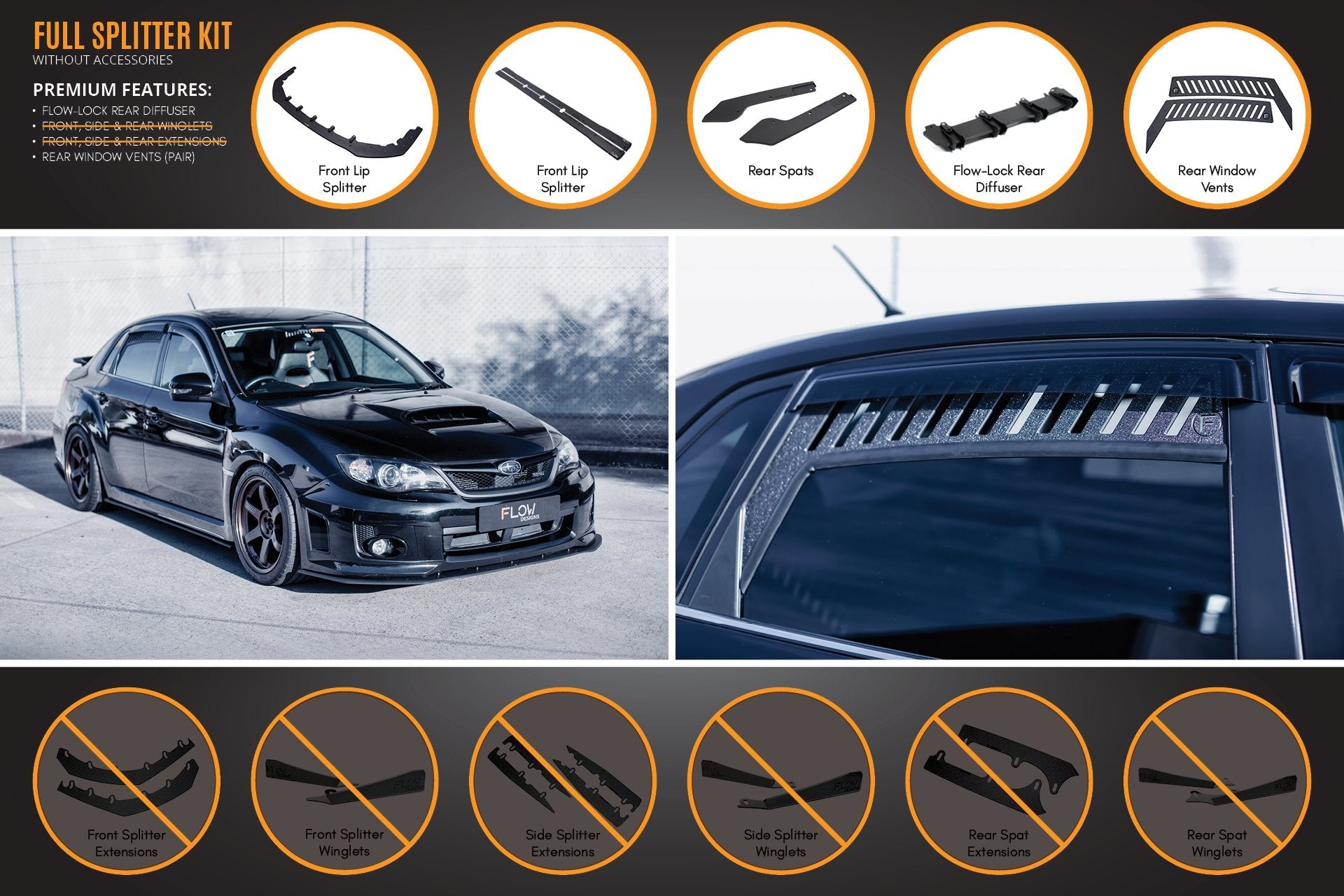 FLOW Designs  Impreza WRX / STI G3 Sedan FL Full Lip Splitter Set - MODE Auto Concepts