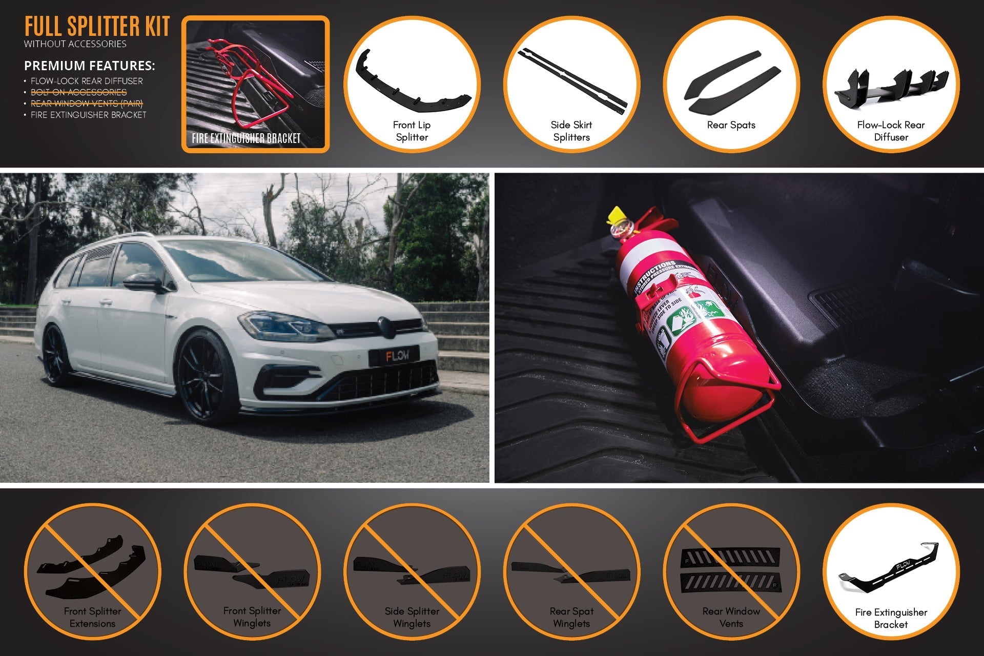 FLOW Designs  MK7.5 Golf R Wagon Full Lip Splitter Set - MODE Auto Concepts