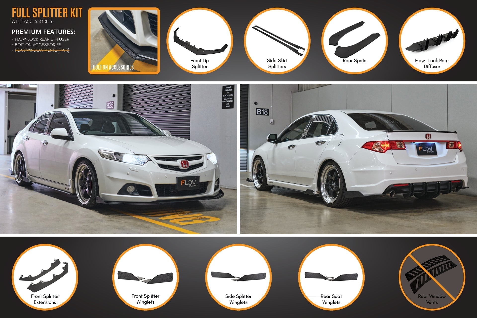 FLOW Designs  CU2 Accord Euro Full Lip Splitter Set - Modulo - MODE Auto Concepts