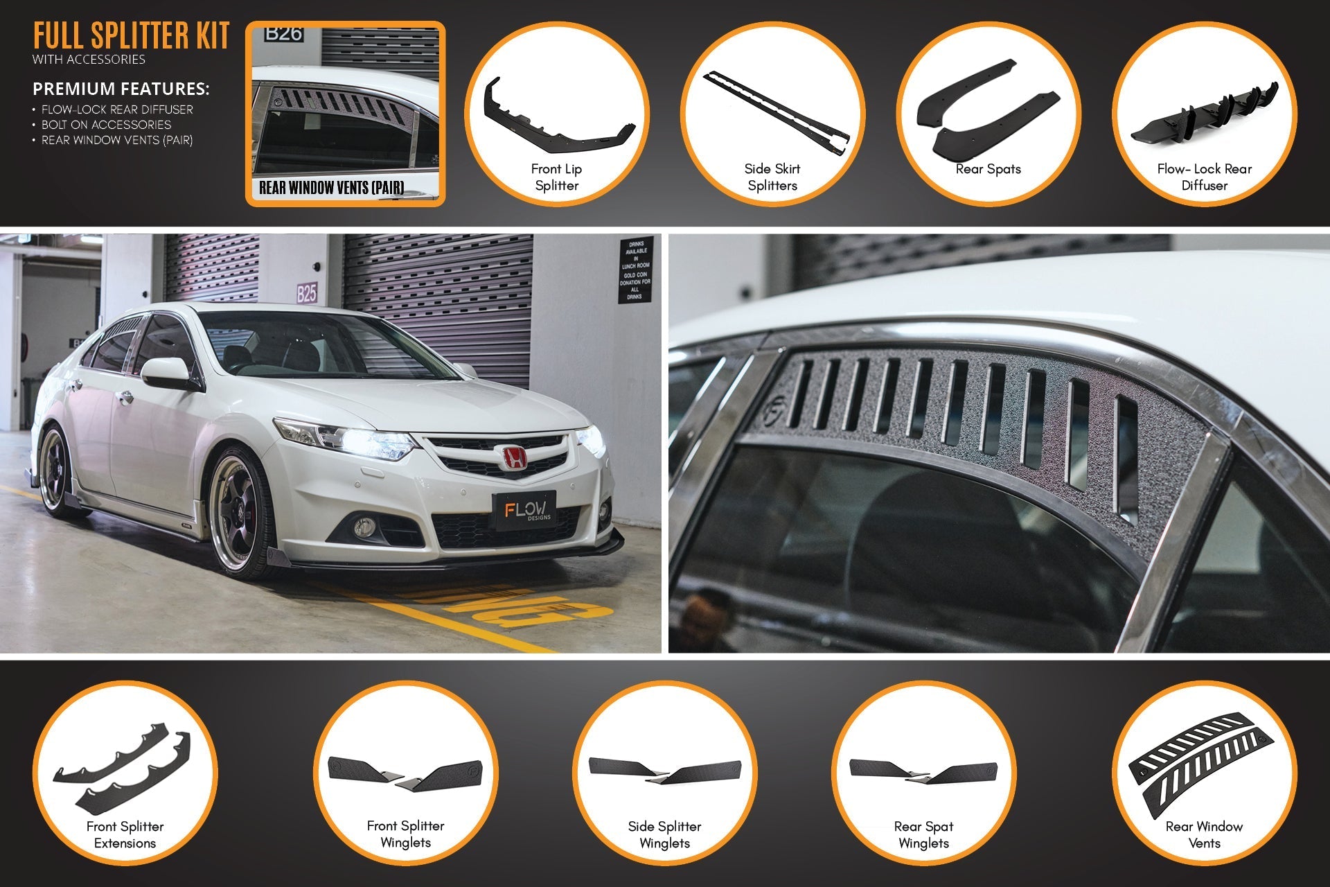 FLOW Designs  CU2 Accord Euro Full Lip Splitter Set - Modulo - MODE Auto Concepts