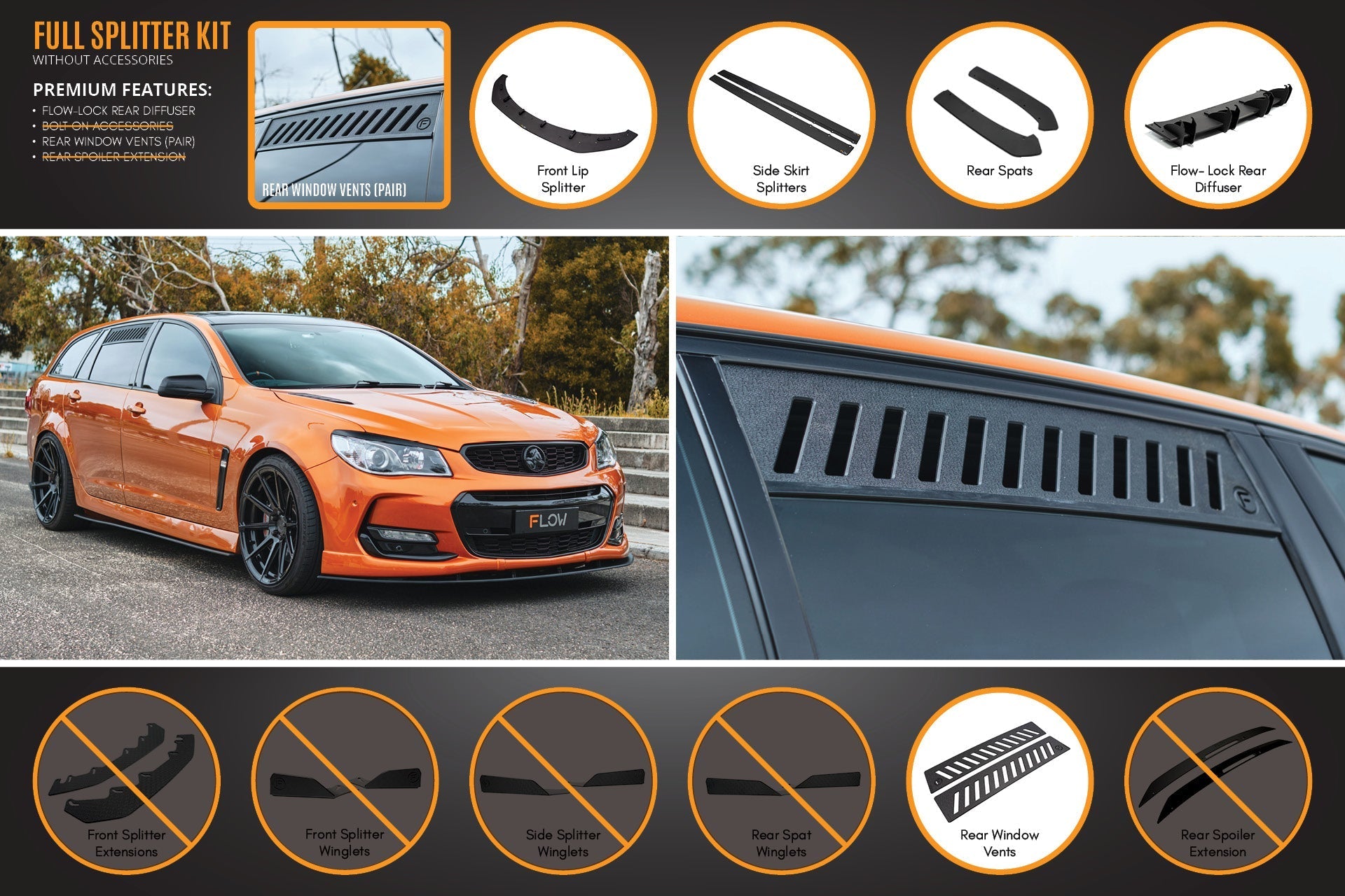 FLOW Designs  VF Commodore S2 Wagon Full Lip Splitter Set - MODE Auto Concepts