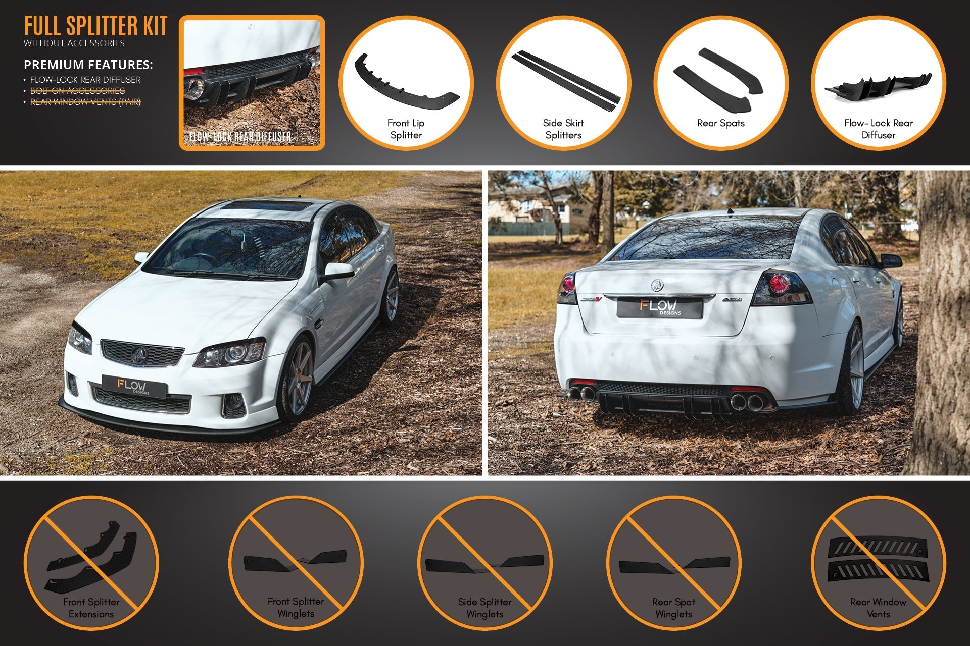 FLOW Designs  VE Commodore S2 Sedan Full Lip Splitter Set - 0