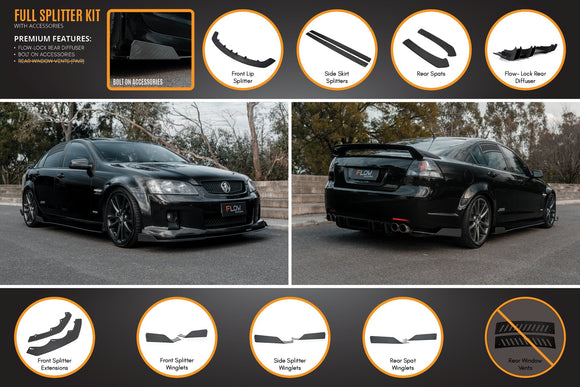 FLOW Designs  VE Commodore S1 Sedan Full Lip Splitter Set - MODE Auto Concepts