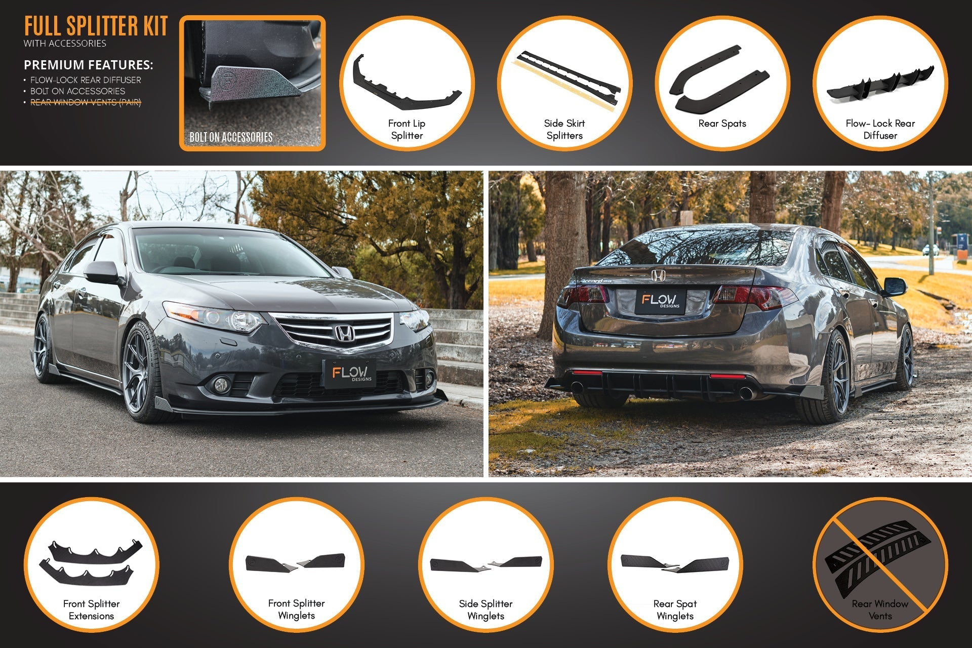 FLOW Designs  CU2 Accord Euro Full Lip Splitter Set - Standard - MODE Auto Concepts
