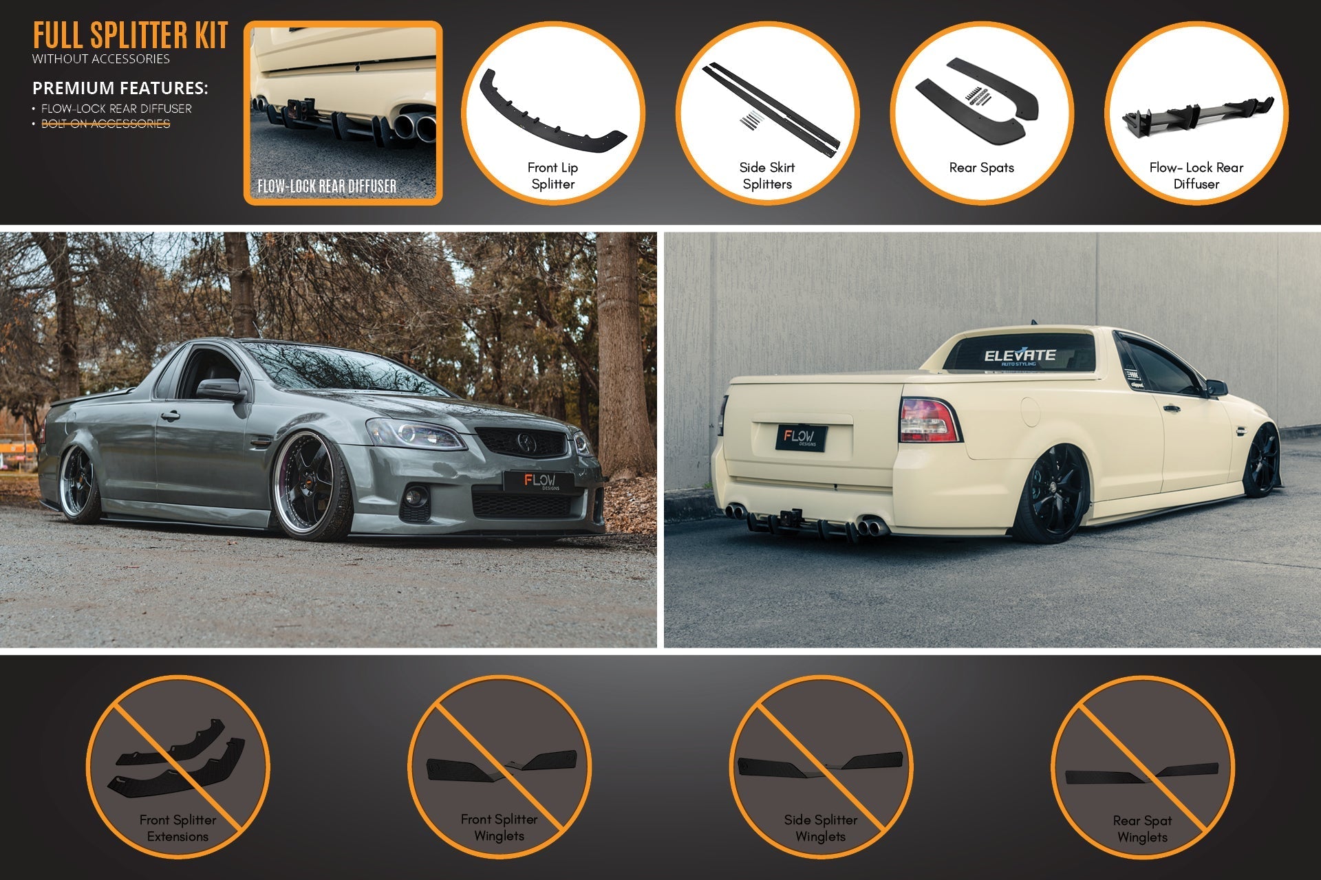 FLOW Designs  VE Commodore Ute Full Lip Splitter Set - 0