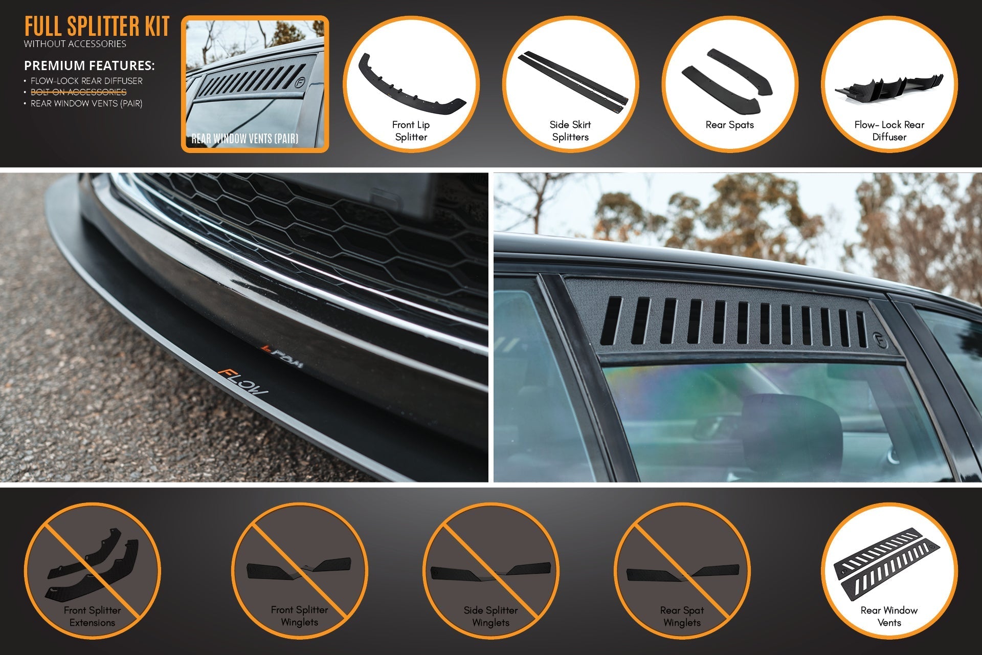 FLOW Designs  VE Commodore S1 Wagon Full Lip Splitter Set - MODE Auto Concepts