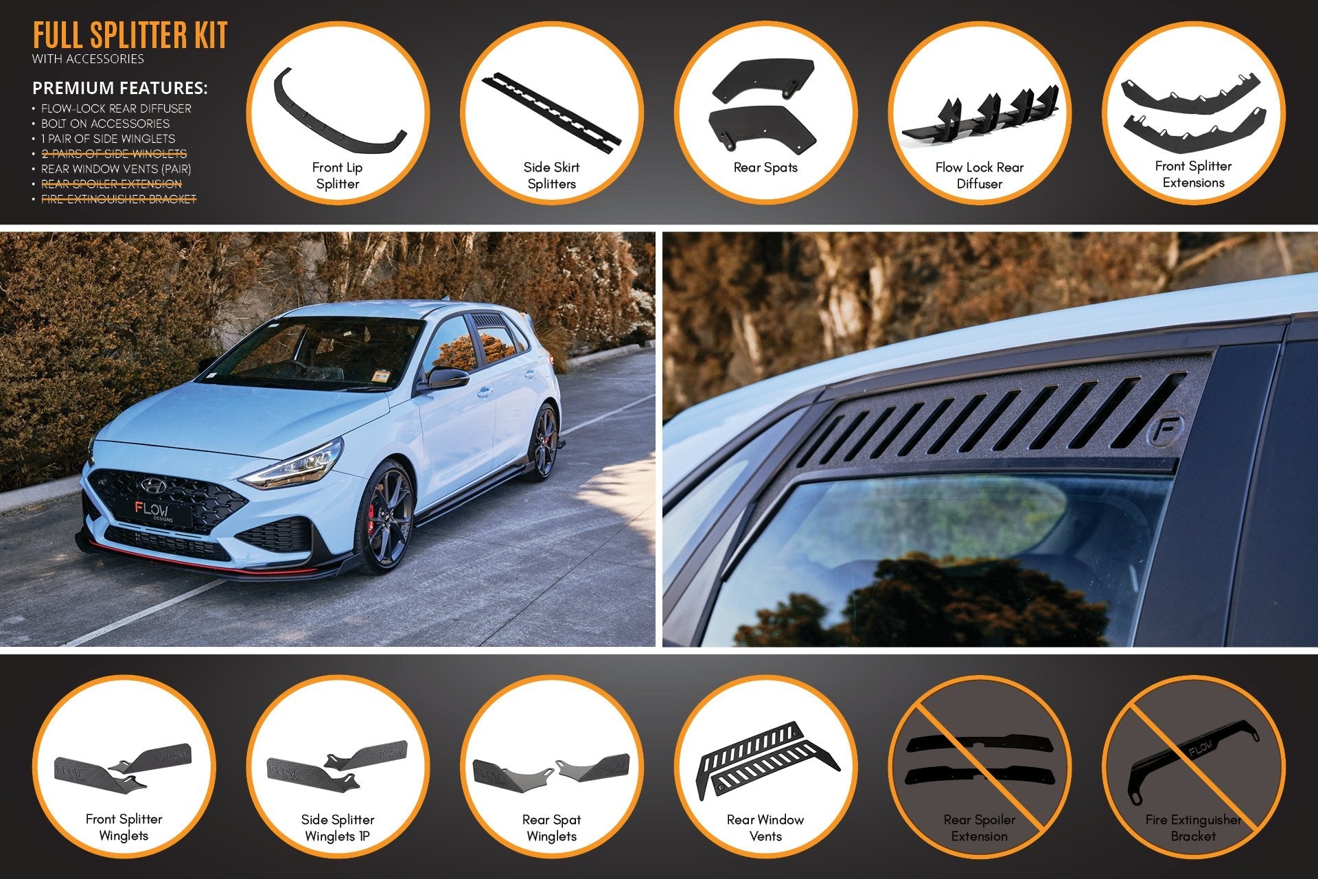 FLOW Designs  i30N Hatch PD FL 2021 Full Lip Splitter Set - MODE Auto Concepts