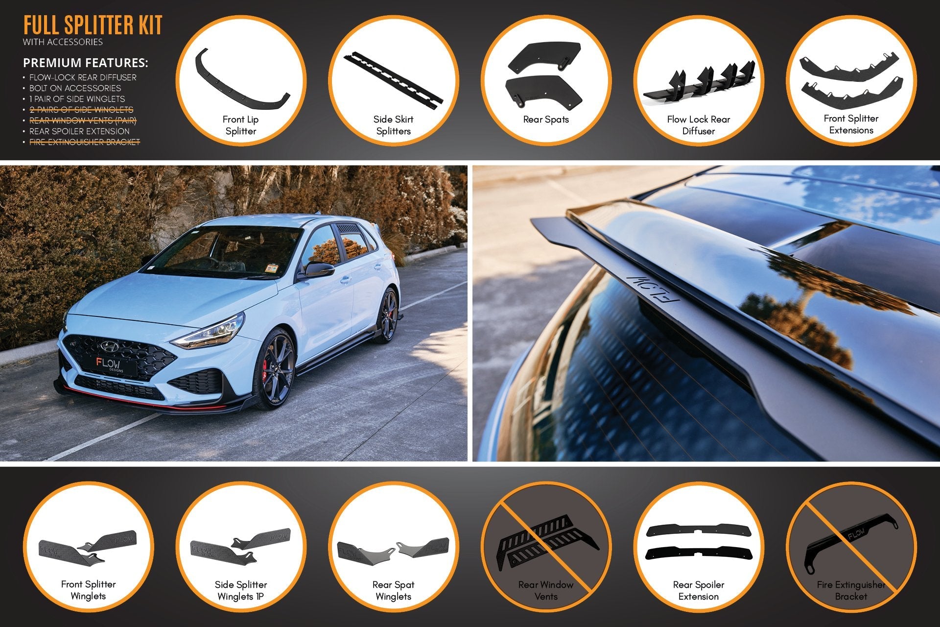 FLOW Designs  i30N Hatch PD FL 2021 Full Lip Splitter Set - MODE Auto Concepts