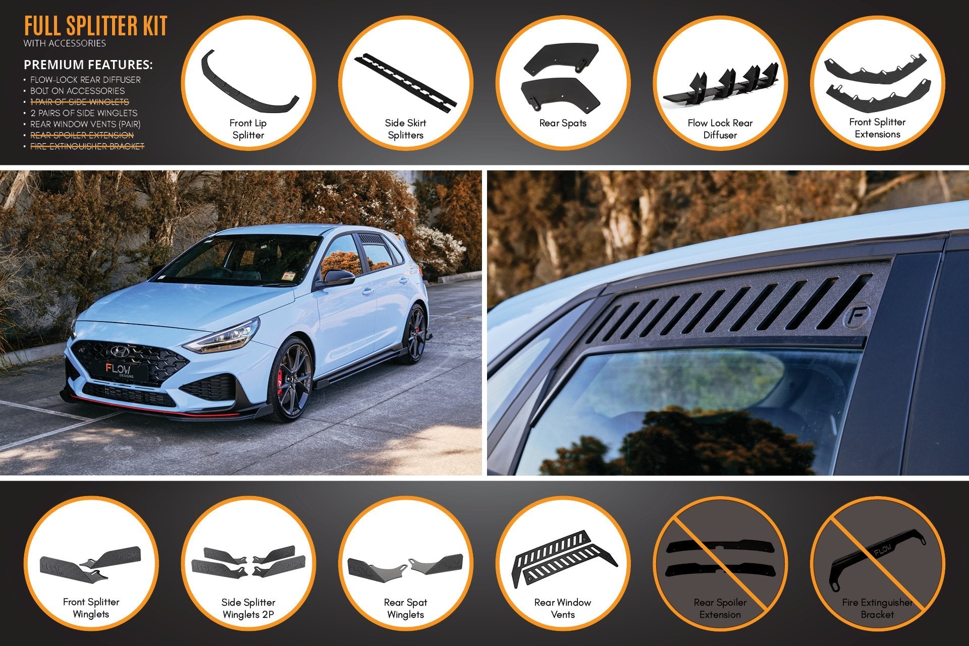 FLOW Designs  i30N Hatch PD FL 2021 Full Lip Splitter Set - MODE Auto Concepts