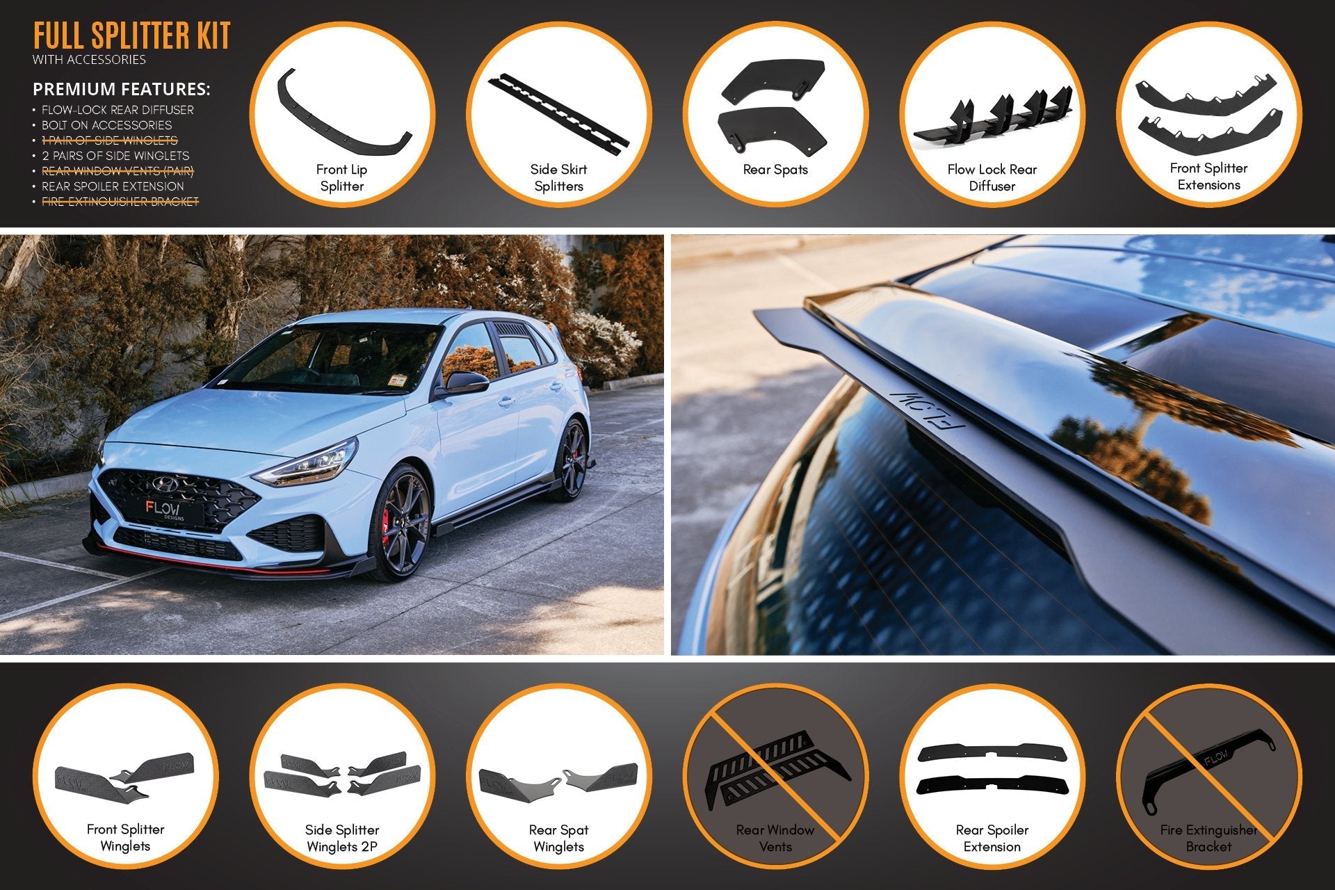 FLOW Designs  i30N Hatch PD FL 2021 Full Lip Splitter Set - MODE Auto Concepts
