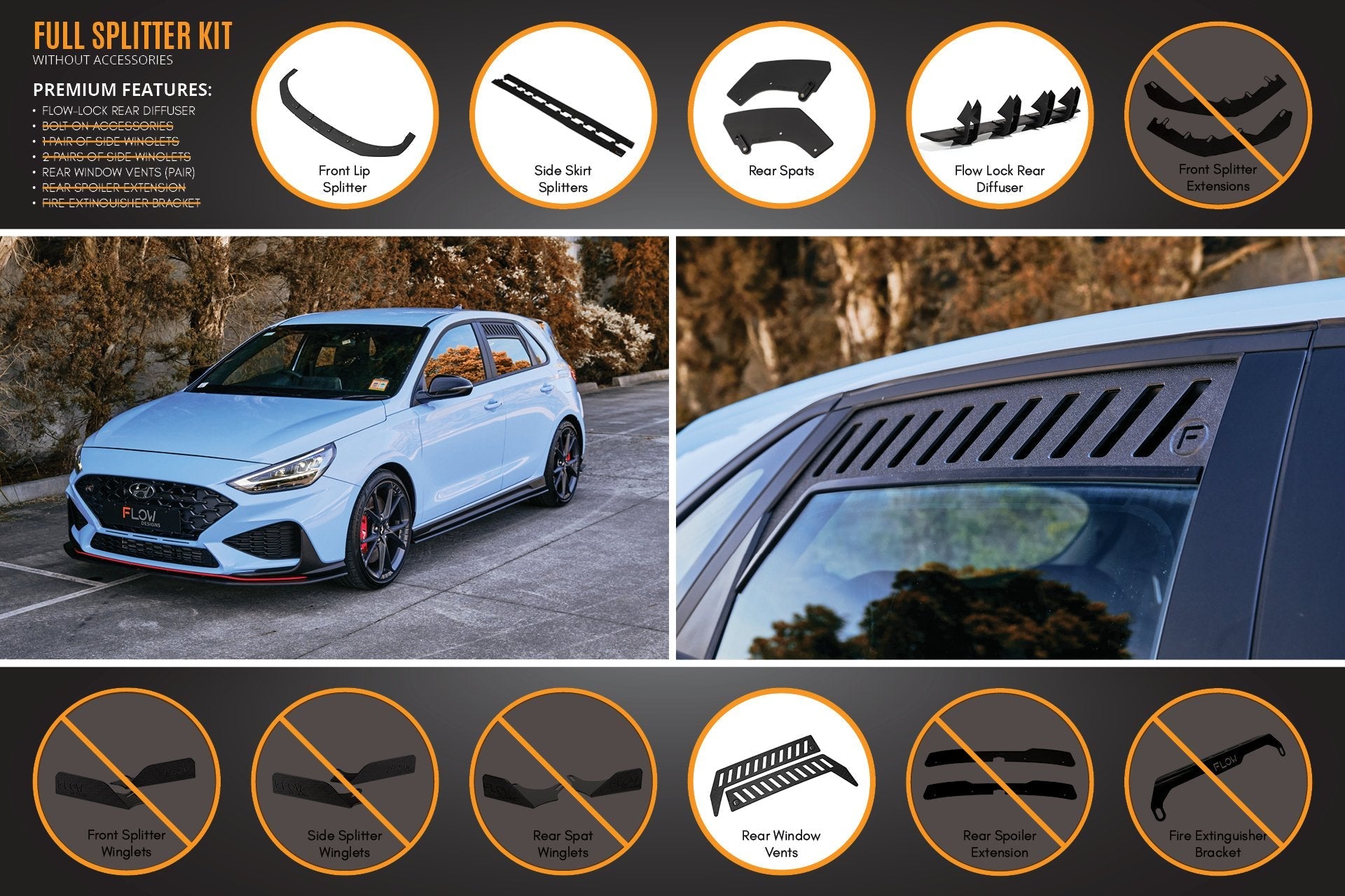 FLOW Designs  i30N Hatch PD FL 2021 Full Lip Splitter Set - MODE Auto Concepts