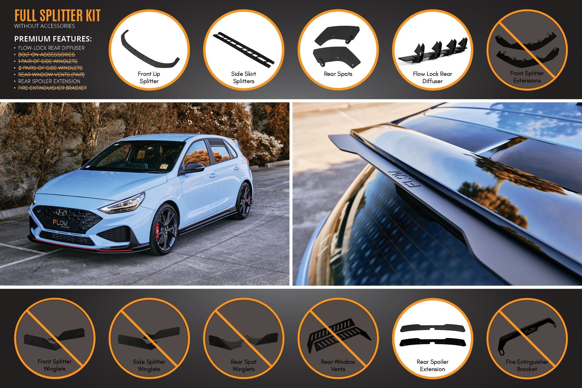 FLOW Designs  i30N Hatch PD FL 2021 Full Lip Splitter Set - MODE Auto Concepts