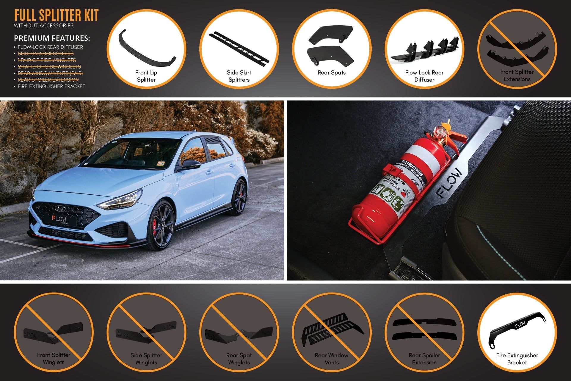 FLOW Designs  i30N Hatch PD FL 2021 Full Lip Splitter Set - MODE Auto Concepts