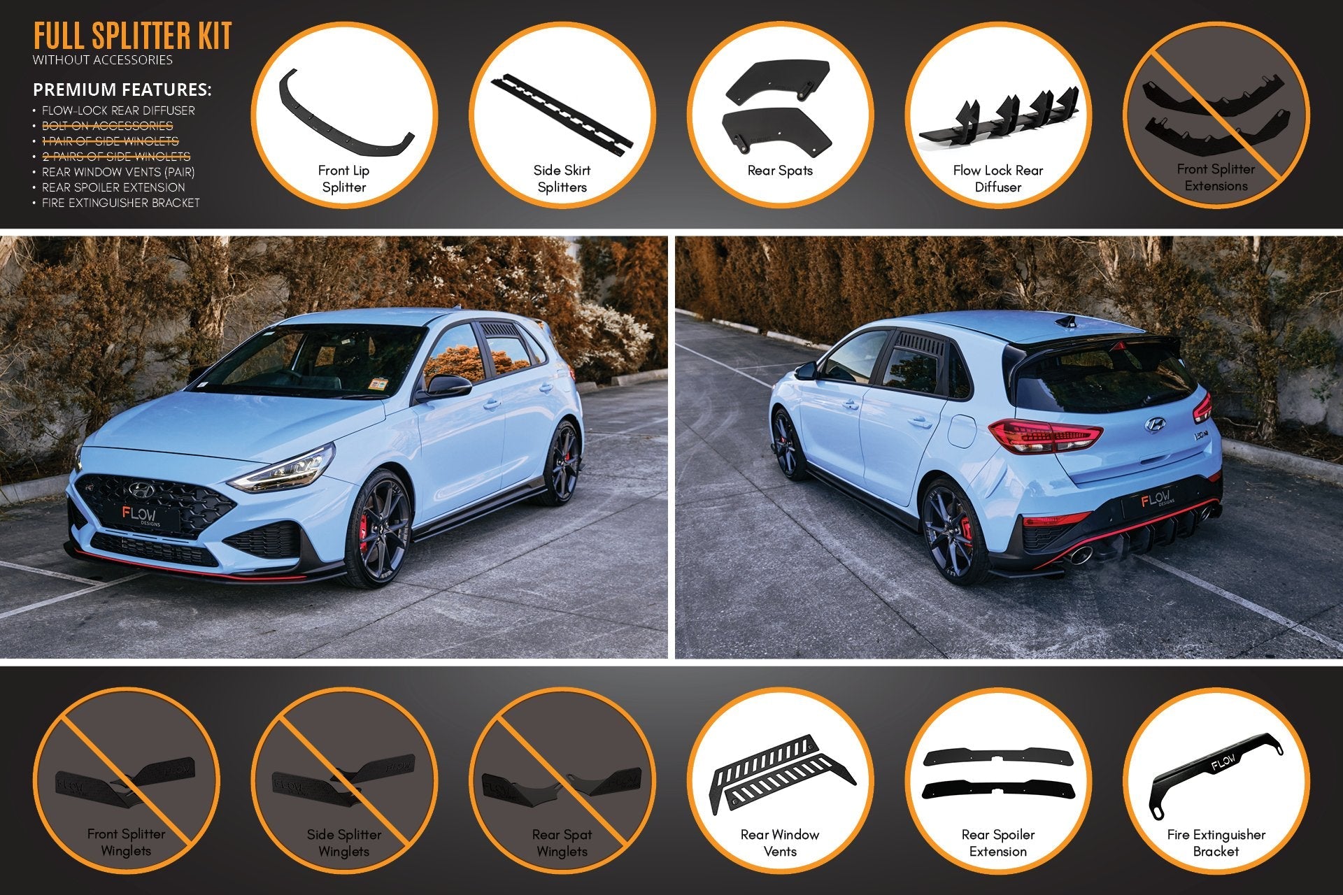 FLOW Designs  i30N Hatch PD FL 2021 Full Lip Splitter Set - MODE Auto Concepts