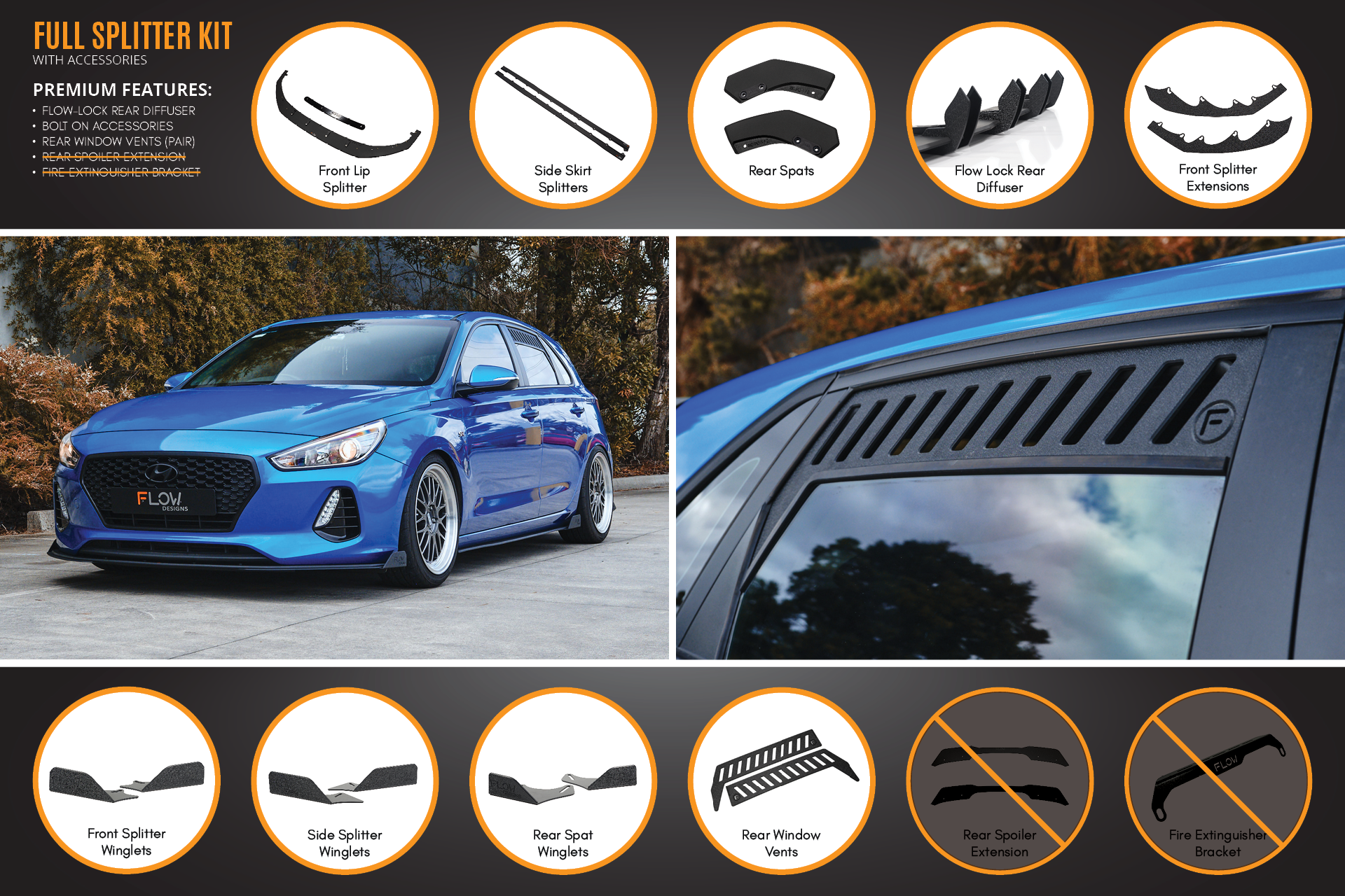 FLOW Designs  i30 SR Hatch (2017-2018) Full Lip Splitter Set - MODE Auto Concepts