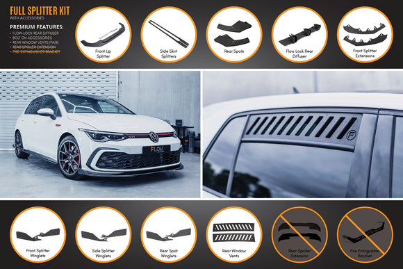 FLOW Designs  MK8 Golf GTI Full Lip Splitter Set - MODE Auto Concepts