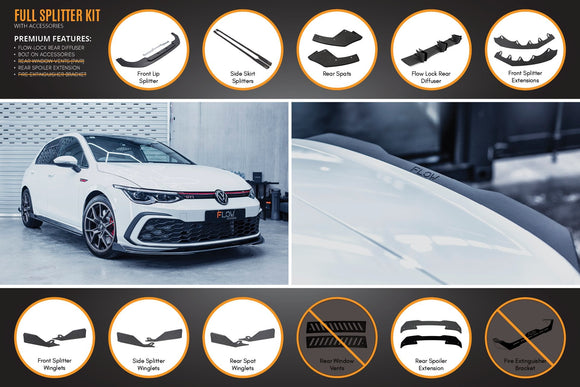 FLOW Designs  MK8 Golf GTI Full Lip Splitter Set - MODE Auto Concepts