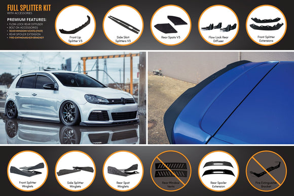 FLOW Designs  MK6 Golf R Full Lip Splitter Set WITHOUT Accessories - MODE Auto Concepts