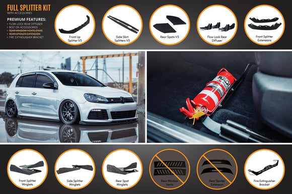 FLOW Designs  MK6 Golf R Full Lip Splitter Set WITHOUT Accessories - MODE Auto Concepts